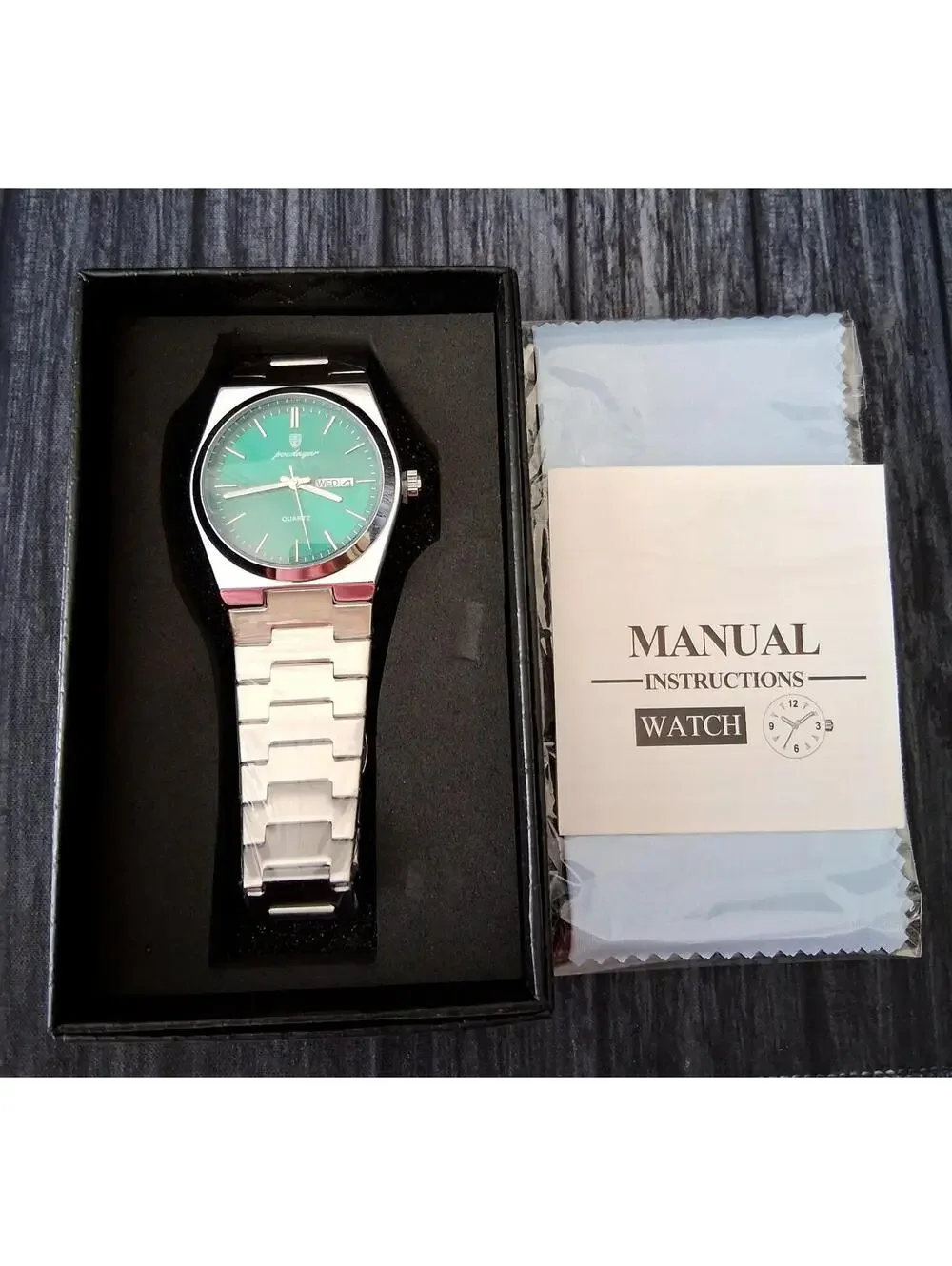 Vintage‎ Swiss Design Green Burst Dial Day Date Mens Watch